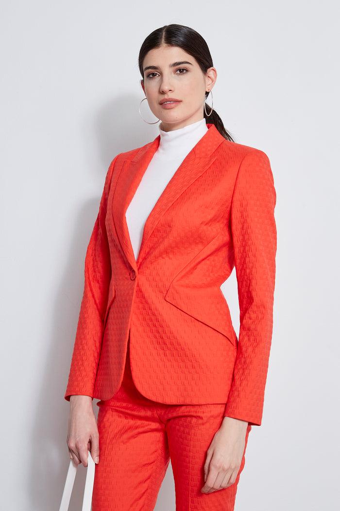 Elie Tahari Jacquard Stretch Panel Blazer TOMATO
