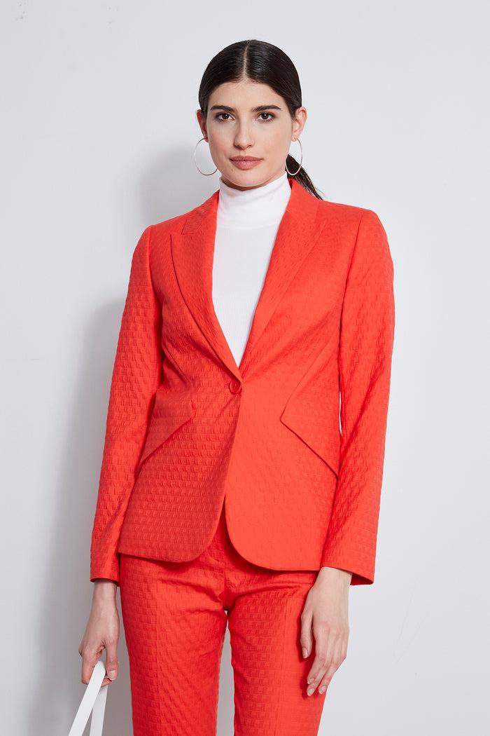 Elie Tahari Jacquard Stretch Panel Blazer TOMATO