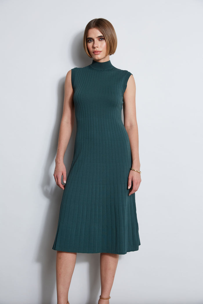 Elie Tahari Knit Midi Dress BOTTLE GREEN