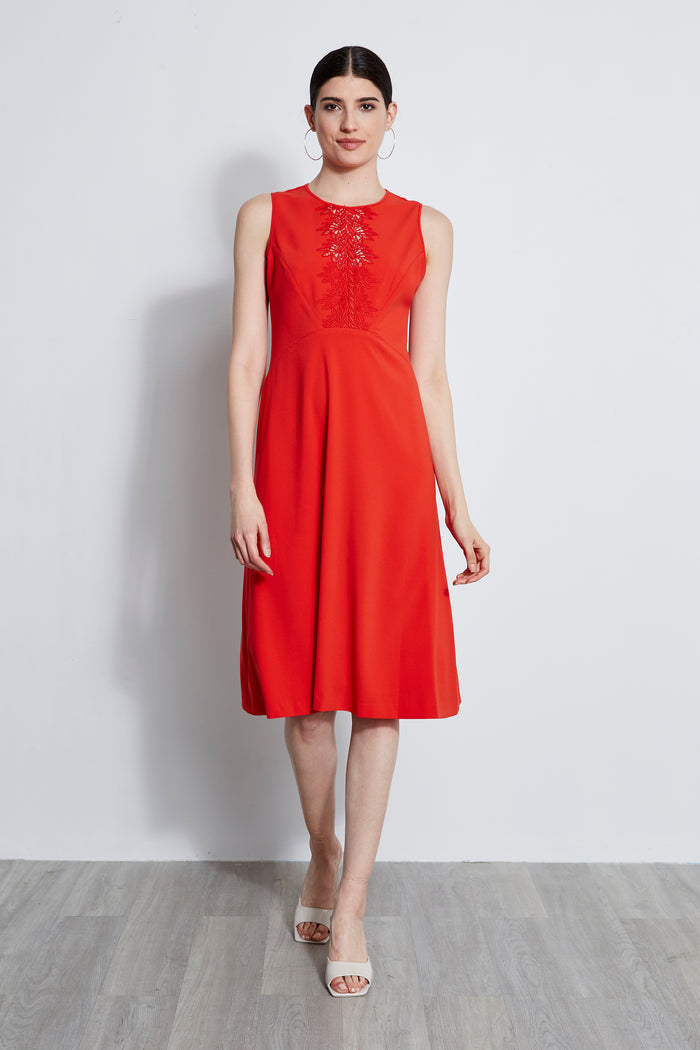 Elie Tahari Lace Applique Midi Dress AGAVE