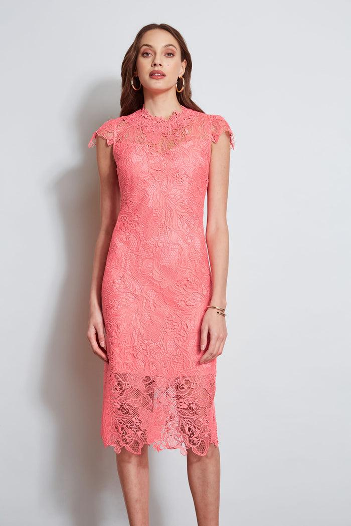 Elie Tahari Lace Applique Midi Dress PETAL