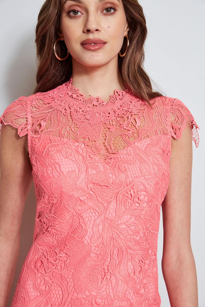 Elie Tahari Lace Applique Midi Dress PETAL