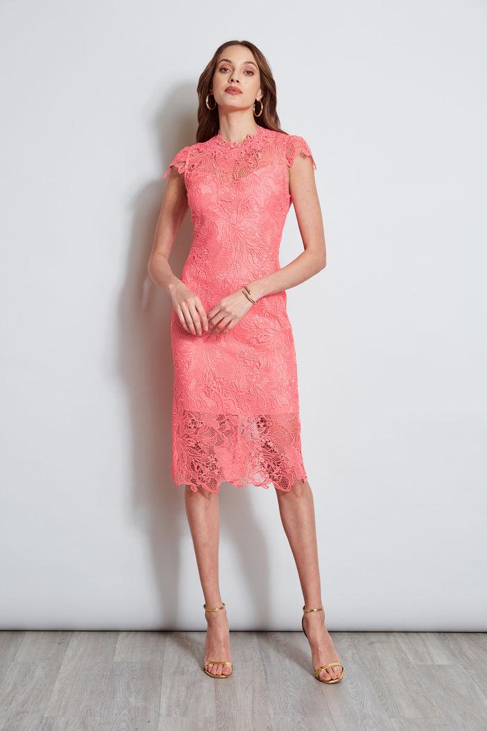 Elie Tahari Lace Applique Midi Dress PETAL