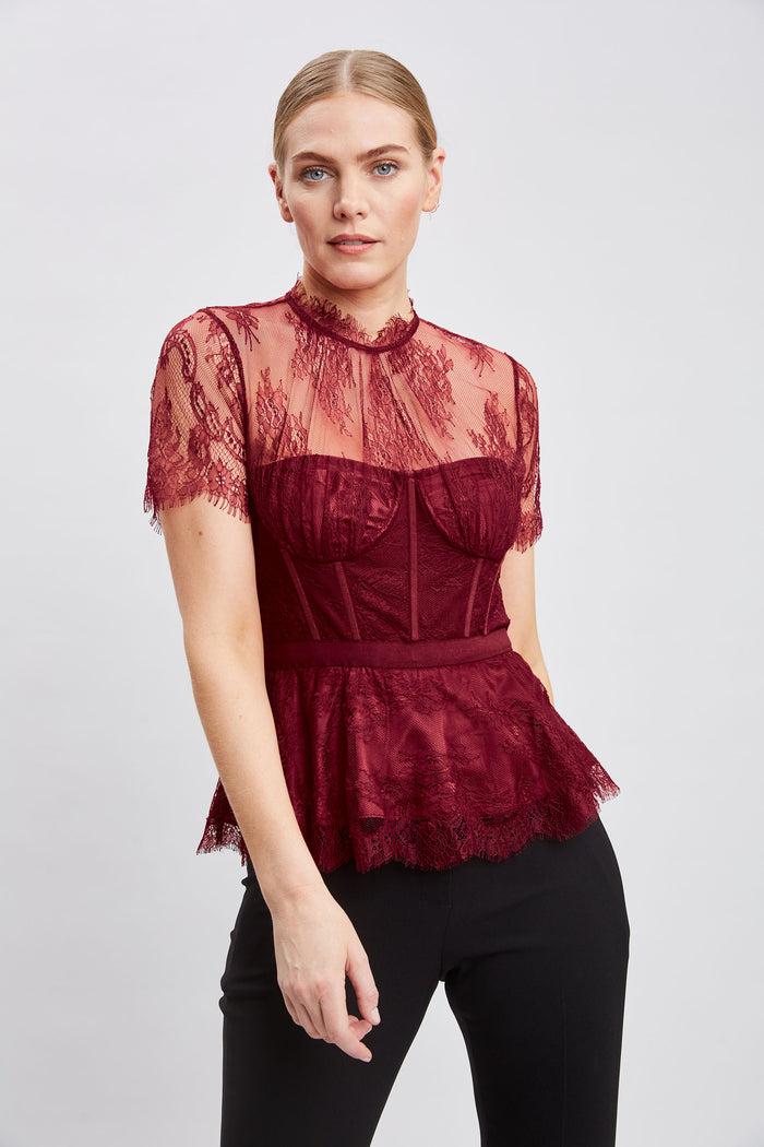 Elie Tahari Lace Corset Top SCARLET