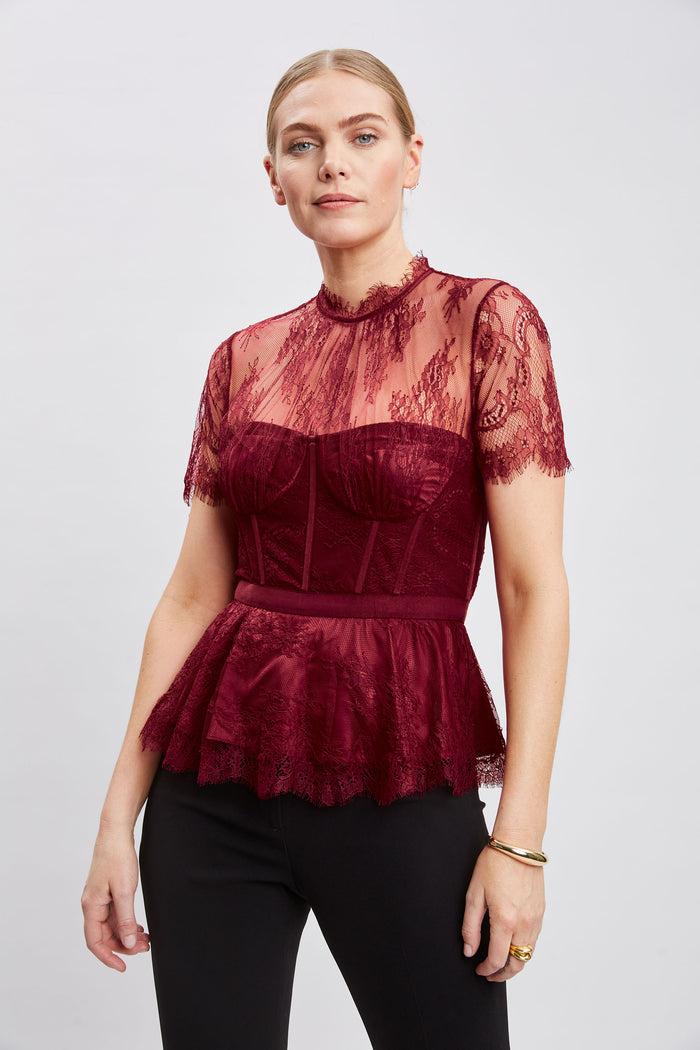 Elie Tahari Lace Corset Top SCARLET