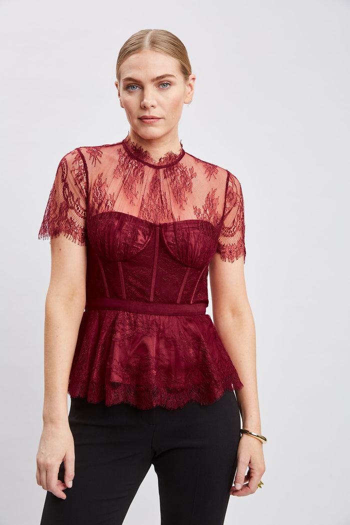 Elie Tahari Lace Corset Top SCARLET