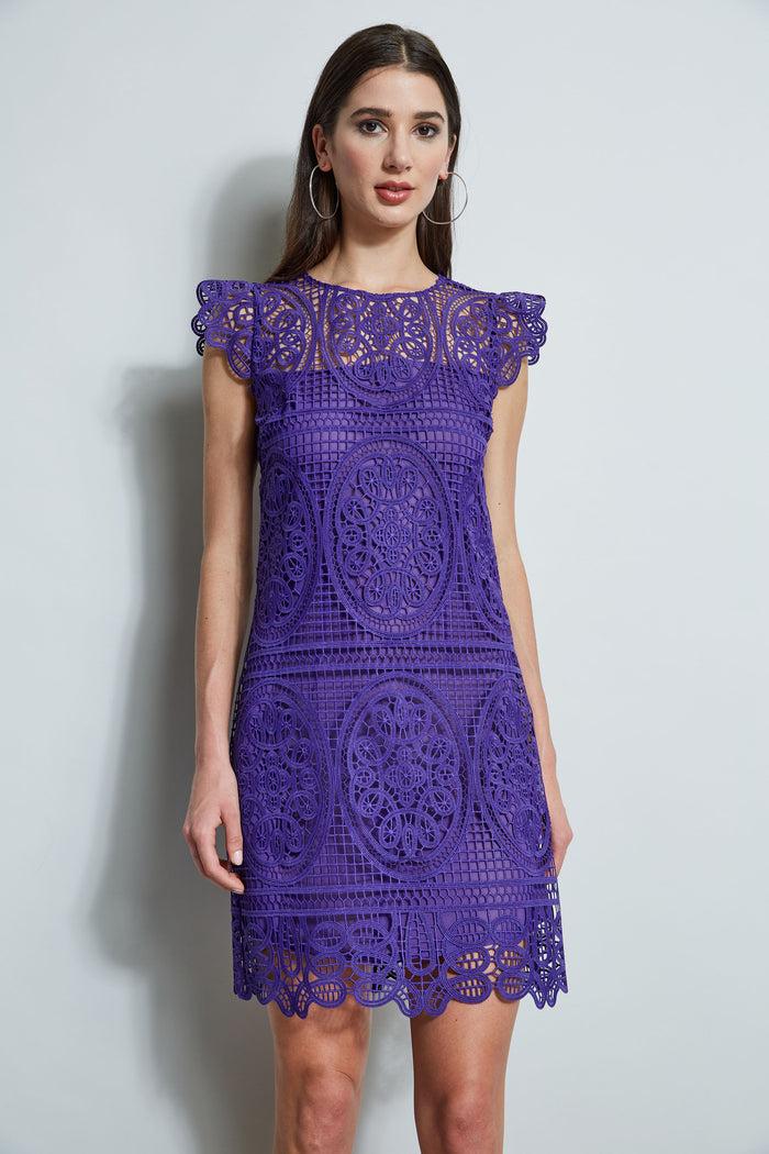 Elie Tahari Lace Flutter Sleeve Dress PLUM