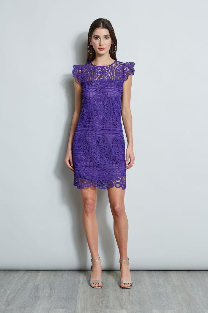 Elie Tahari Lace Flutter Sleeve Dress PLUM