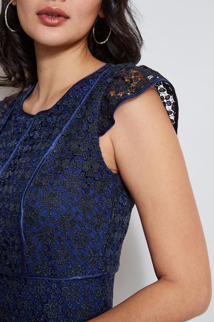 Elie Tahari Lace Flutter Sleeve Dress TWILIGHT