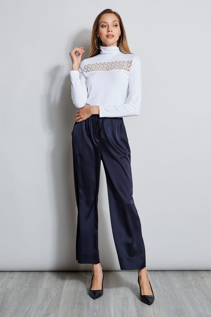 Elie Tahari Lace Insert Turtleneck Knit WHITE