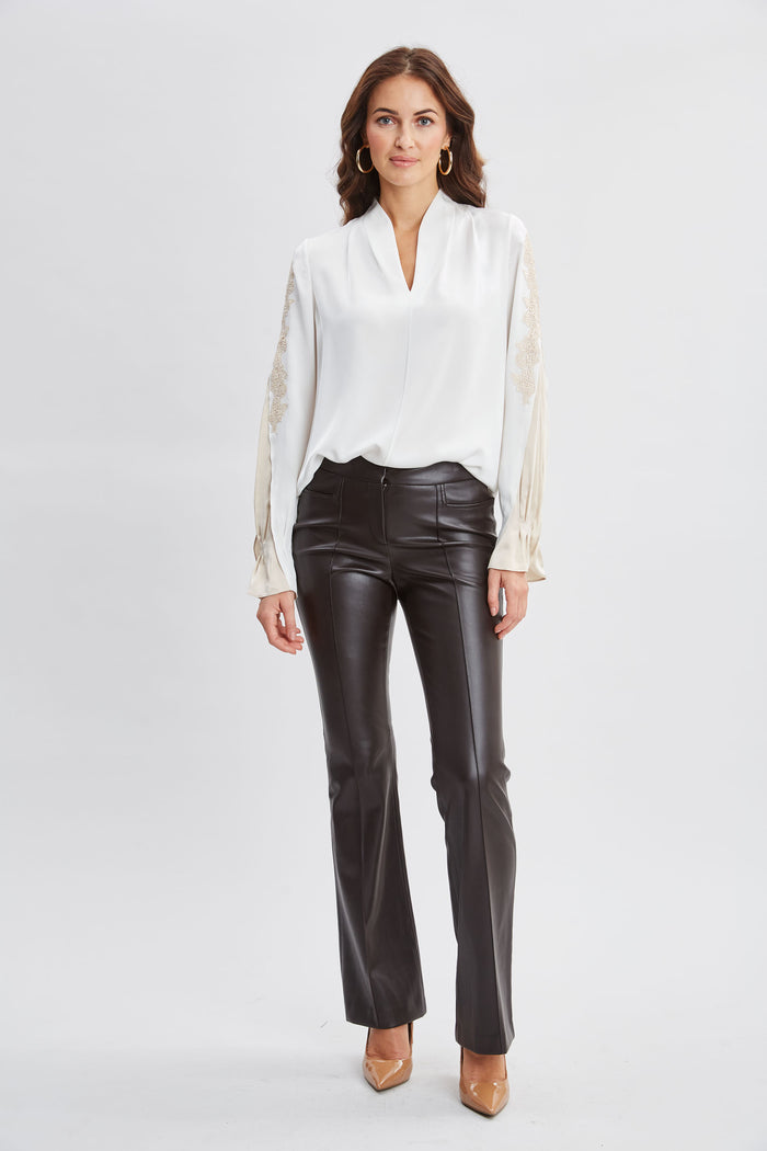 Elie Tahari Lace Sleeve Silk Shirt FRESH PEARL