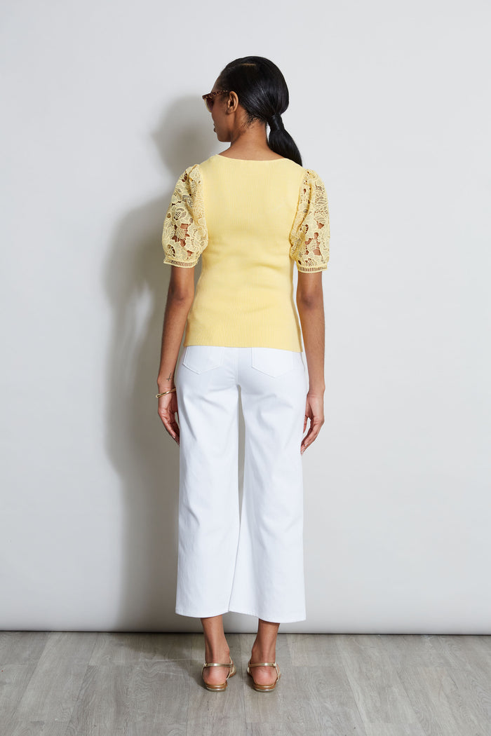 Elie Tahari Lace Sleeve Sweater CANDLE YELLOW