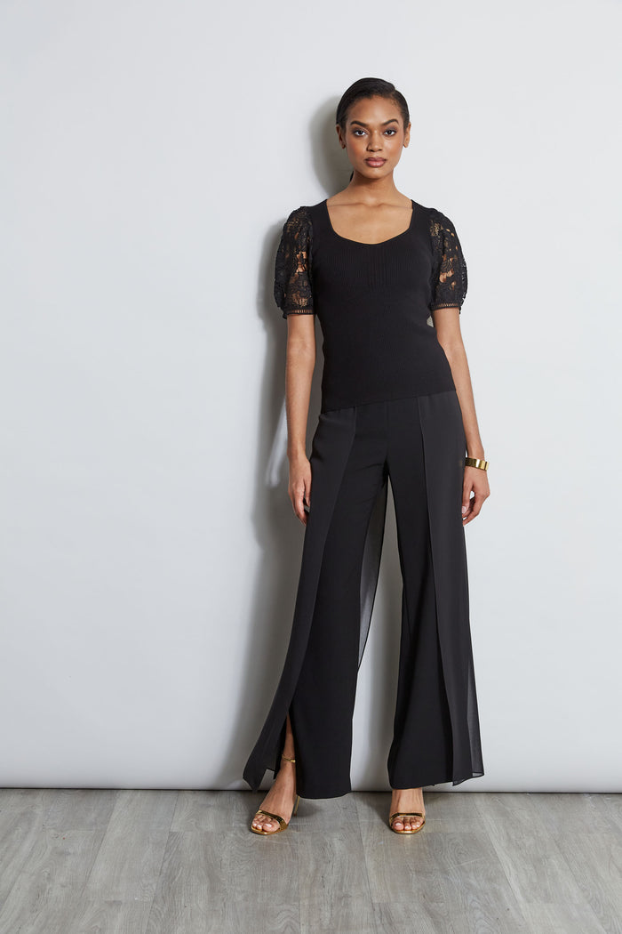 Elie Tahari Lace Sleeve Sweater NOIR