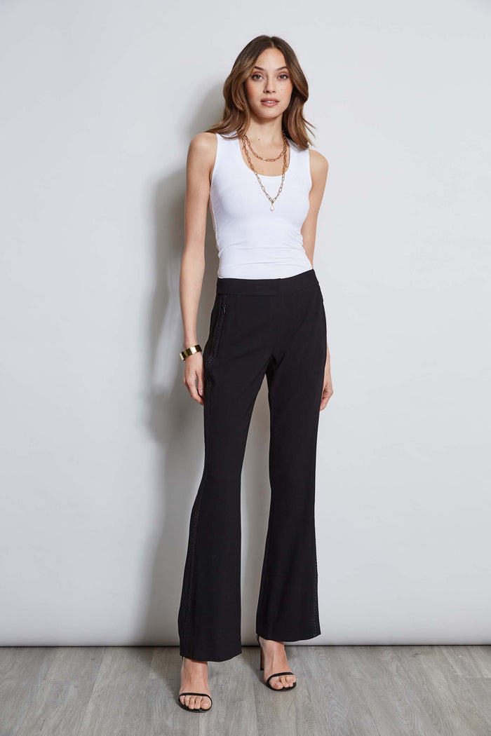 Elie Tahari Lace Trim Fit & Flare Pant BLACK
