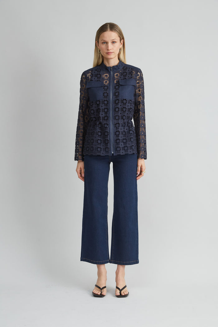 Elie Tahari Lace Utility Jacket INDIGO