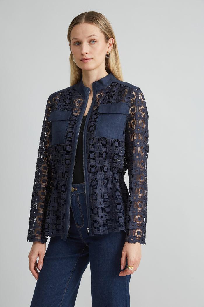 Elie Tahari Lace Utility Jacket INDIGO