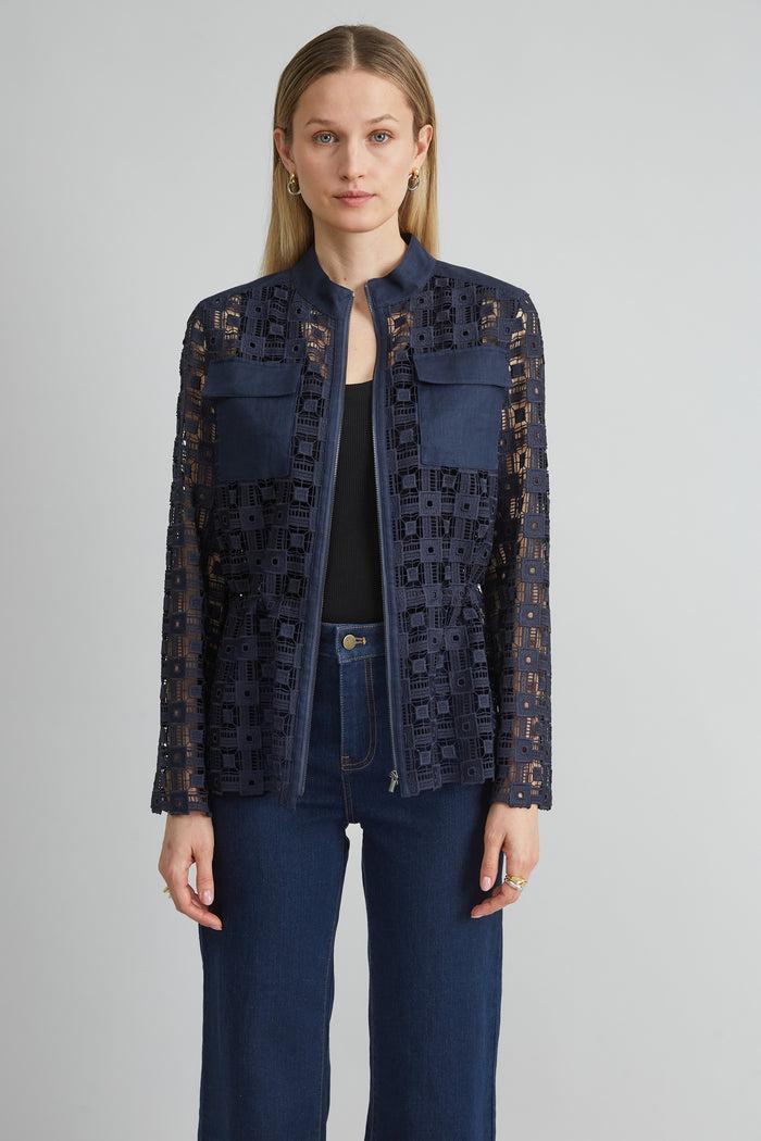 Elie Tahari Lace Utility Jacket INDIGO