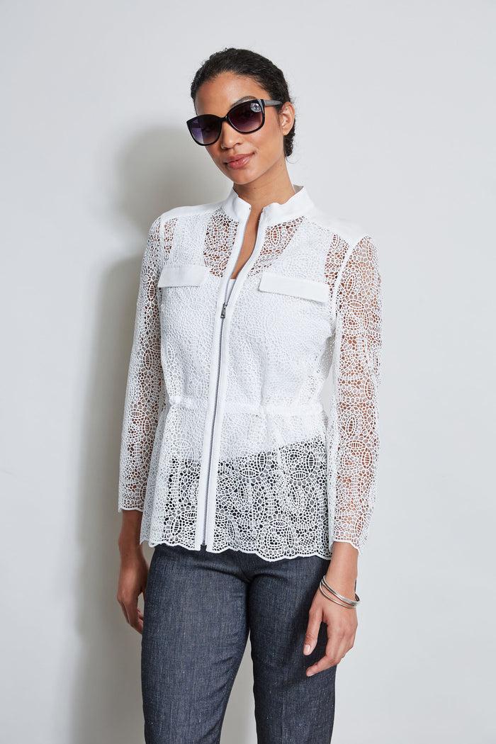 Elie Tahari Lace Utility Jacket WHITE