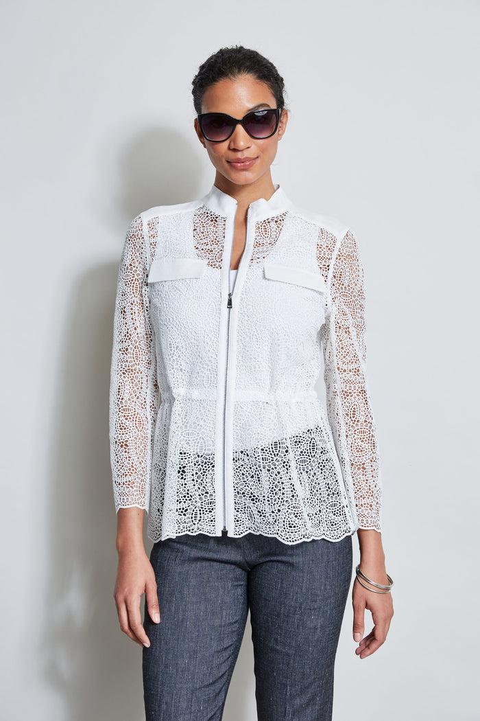 Elie Tahari Lace Utility Jacket WHITE