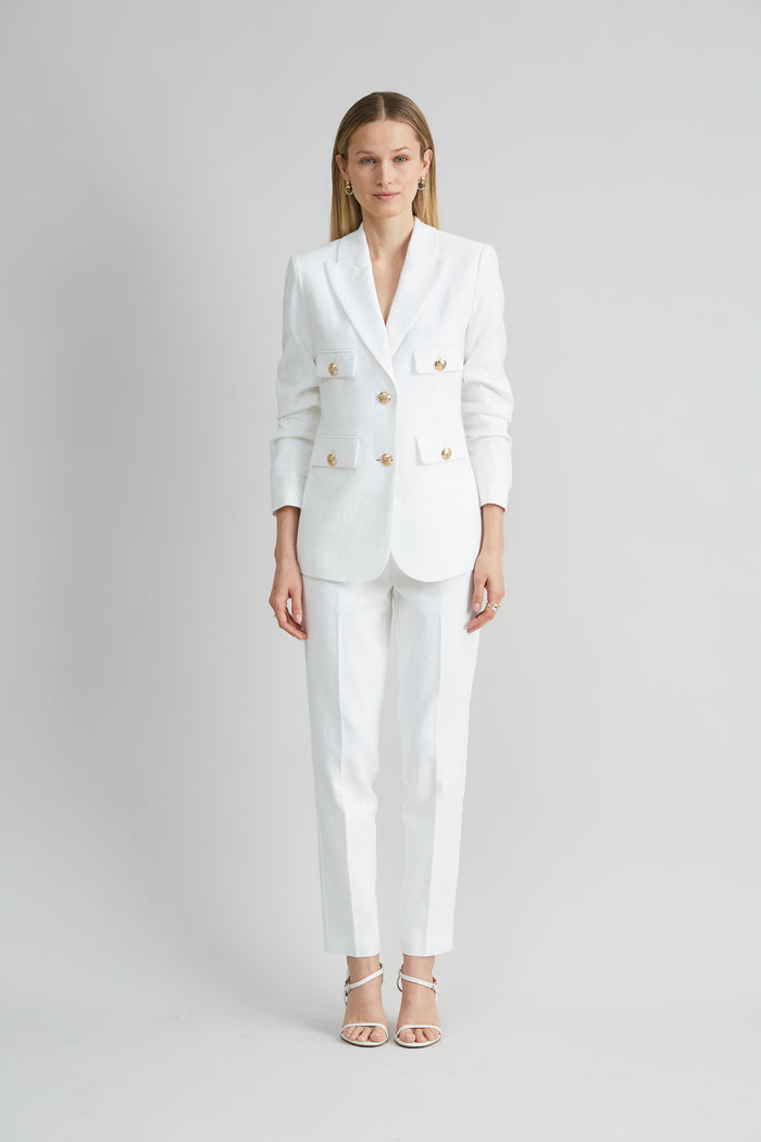 Elie Tahari Linen Crest Button Blazer WHITE