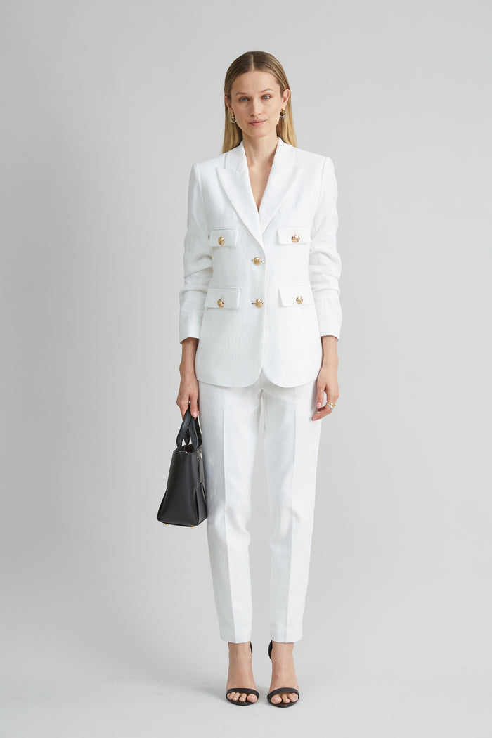 Elie Tahari Linen Crest Button Blazer WHITE