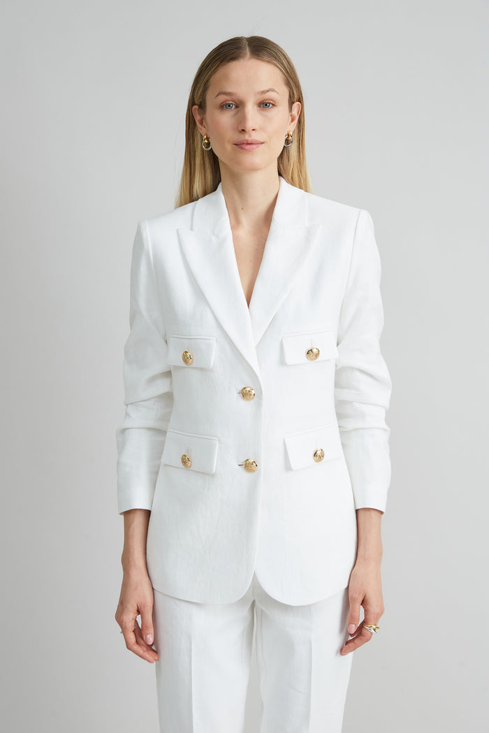 Elie Tahari Linen Crest Button Blazer WHITE