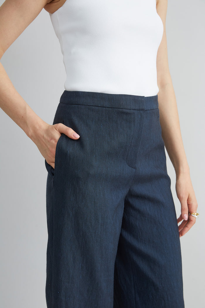 Elie Tahari Linen Scallop Hem Pant STARGAZER