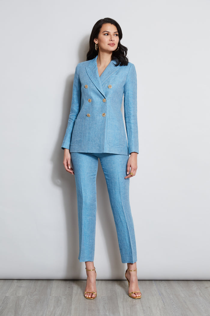 Elie Tahari Linen Straight Leg Pant BLUE BEYOND