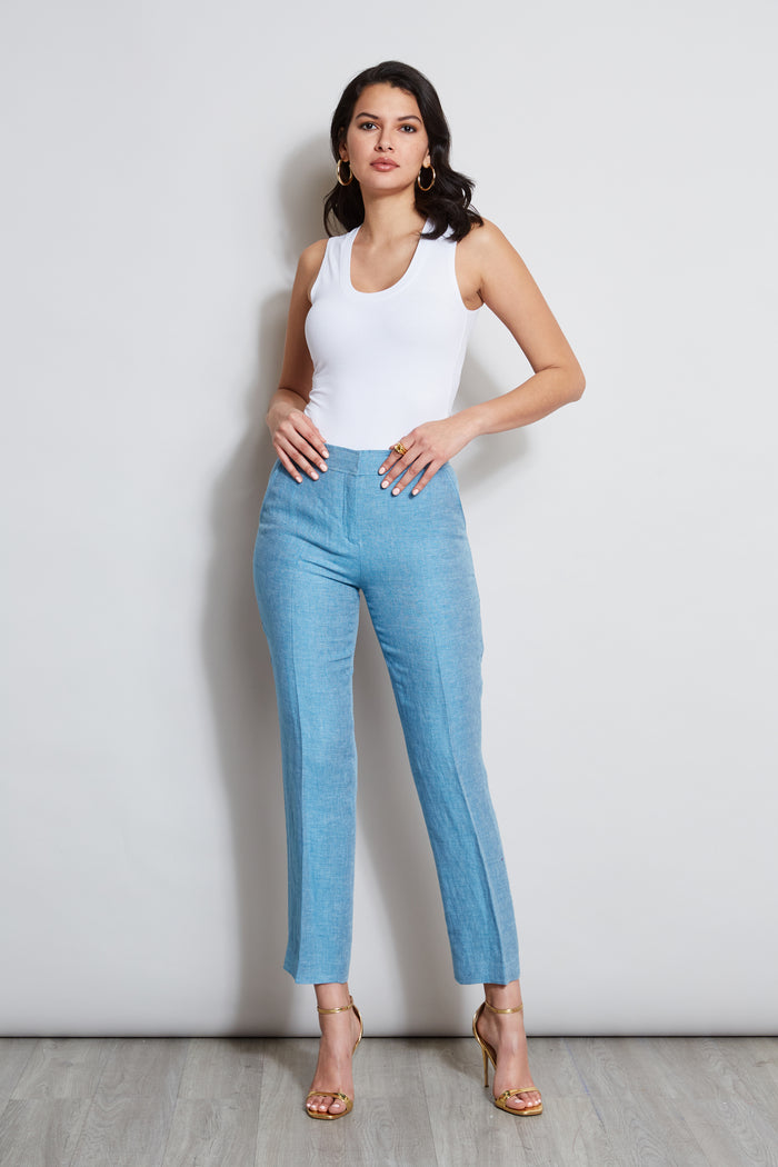 Elie Tahari Linen Straight Leg Pant BLUE BEYOND