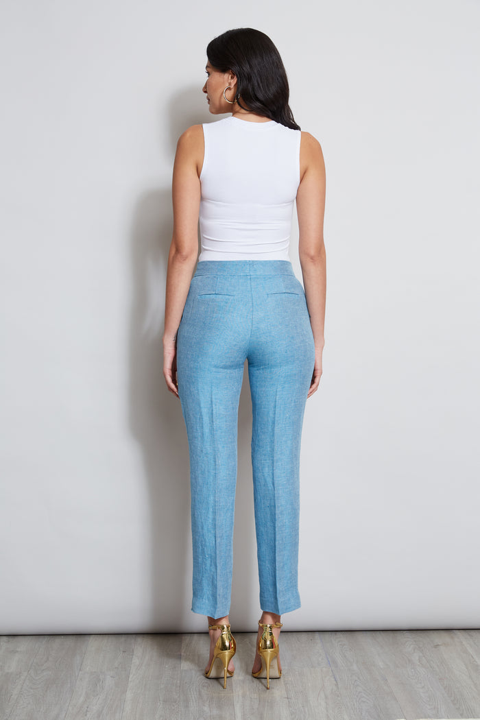 Elie Tahari Linen Straight Leg Pant BLUE BEYOND