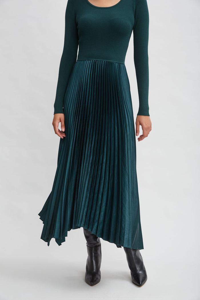 Elie Tahari Long Sleeve Knit Pleated Dress JUNIPER