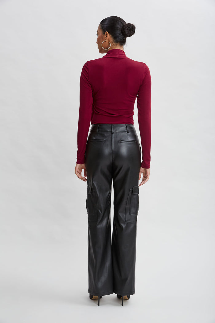 Elie Tahari Long Sleeve Ruched Draped Knit SANGRIA