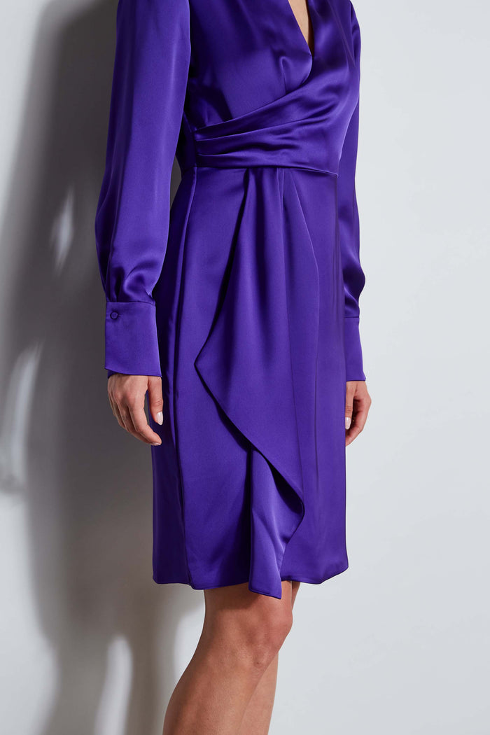 Elie Tahari Long Sleeve Satin Wrap Dress GRAPE