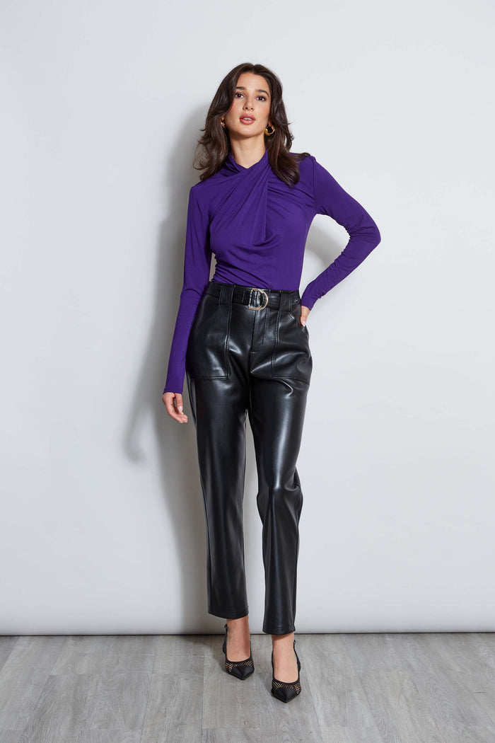 Elie Tahari Long Sleeve Twist Neck Knit GRAPE