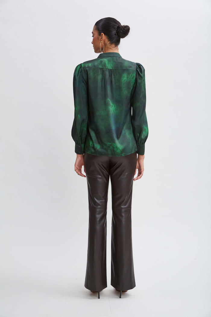 Elie Tahari Marble Button Down Shirt GREEN MULTI