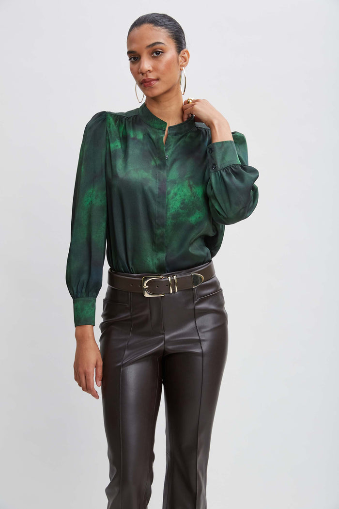 Elie Tahari Marble Button Down Shirt GREEN MULTI