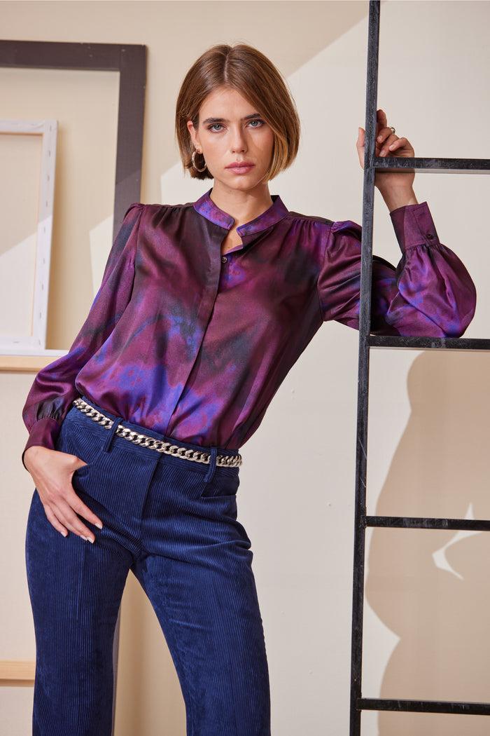 Elie Tahari Marble Button Down Shirt PURPLE MULTI
