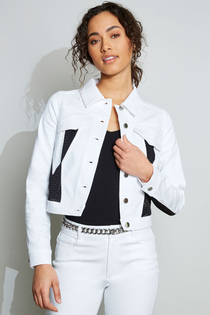 Elie Tahari Mesh Denim Jacket WHITE