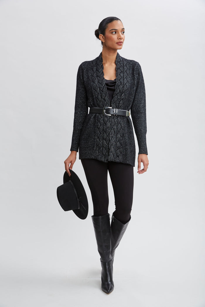 Elie Tahari Metallic Cable Cardigan Black-Silver