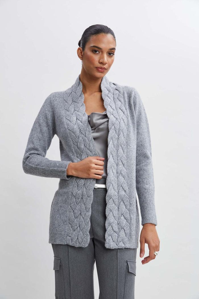 Elie Tahari Metallic Cable Cardigan GREY-SILVER