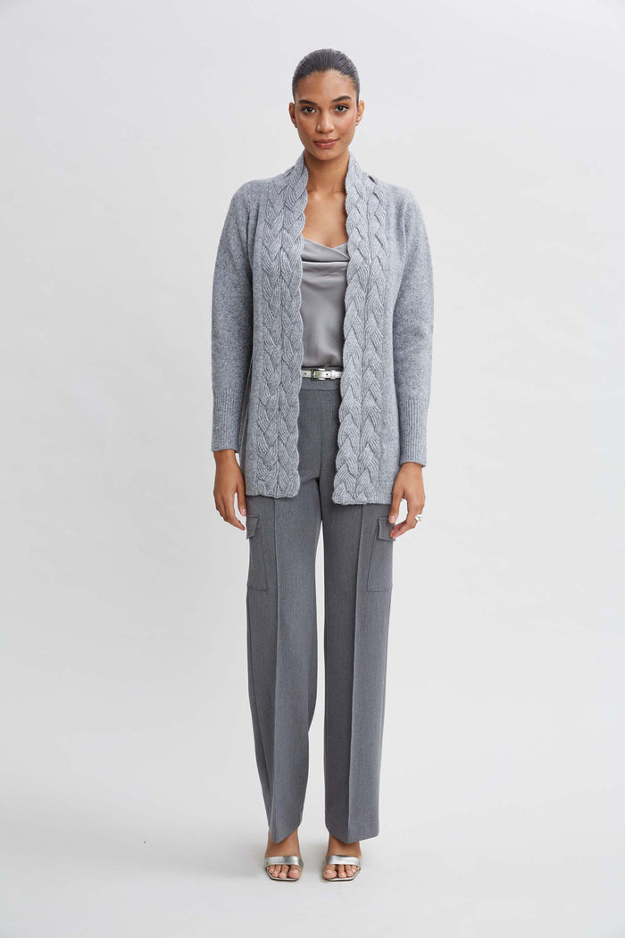 Elie Tahari Metallic Cable Cardigan GREY-SILVER
