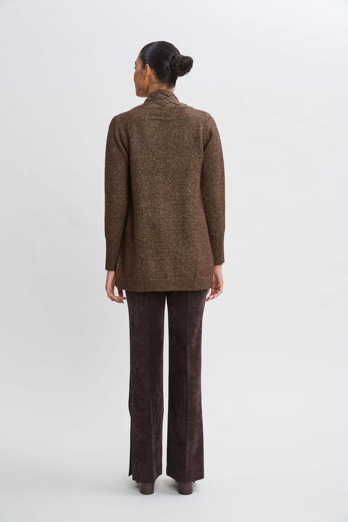 Elie Tahari Metallic Cable Cardigan WOOD-GOLD