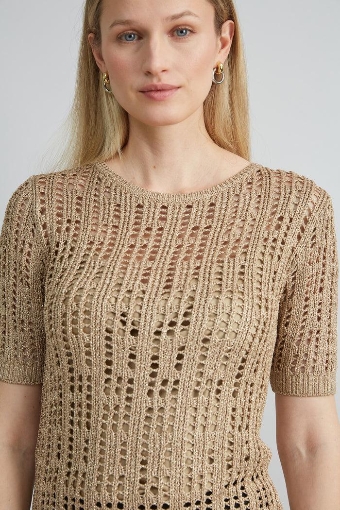 Elie Tahari Metallic Crochet Sweater ANTIQUE GOLD