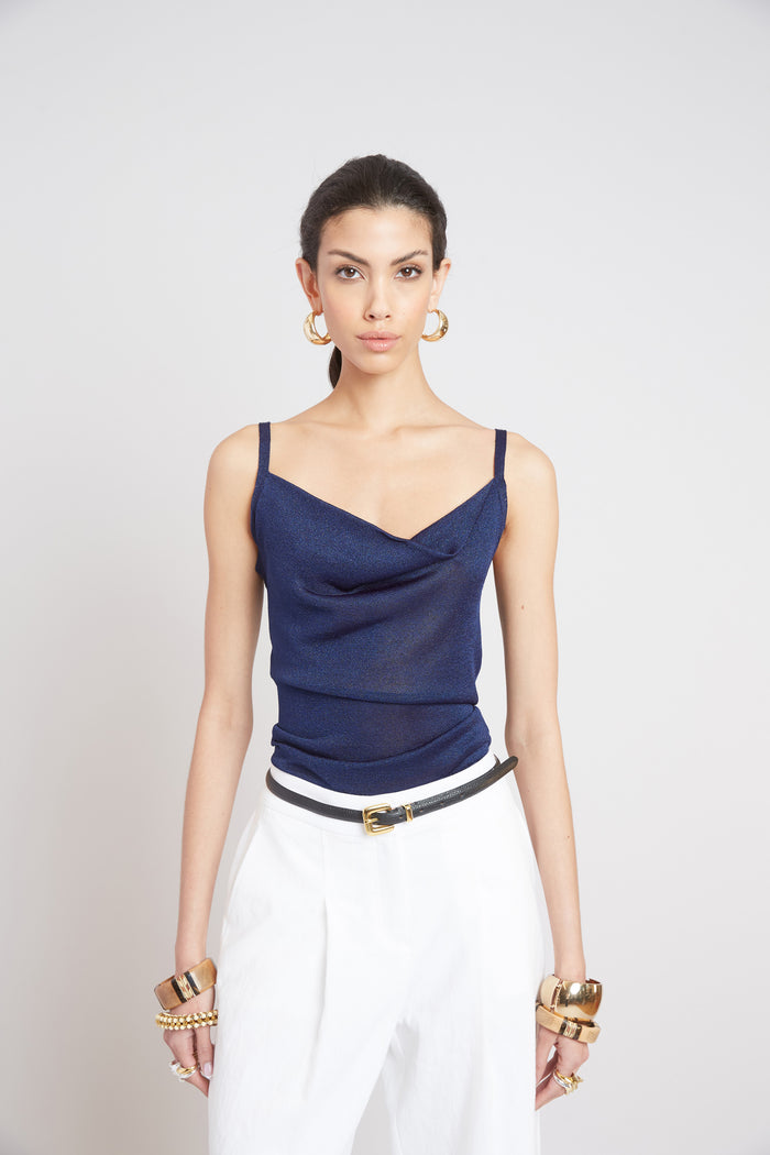 Elie Tahari Metallic Knit Cami GALAXY NAVY