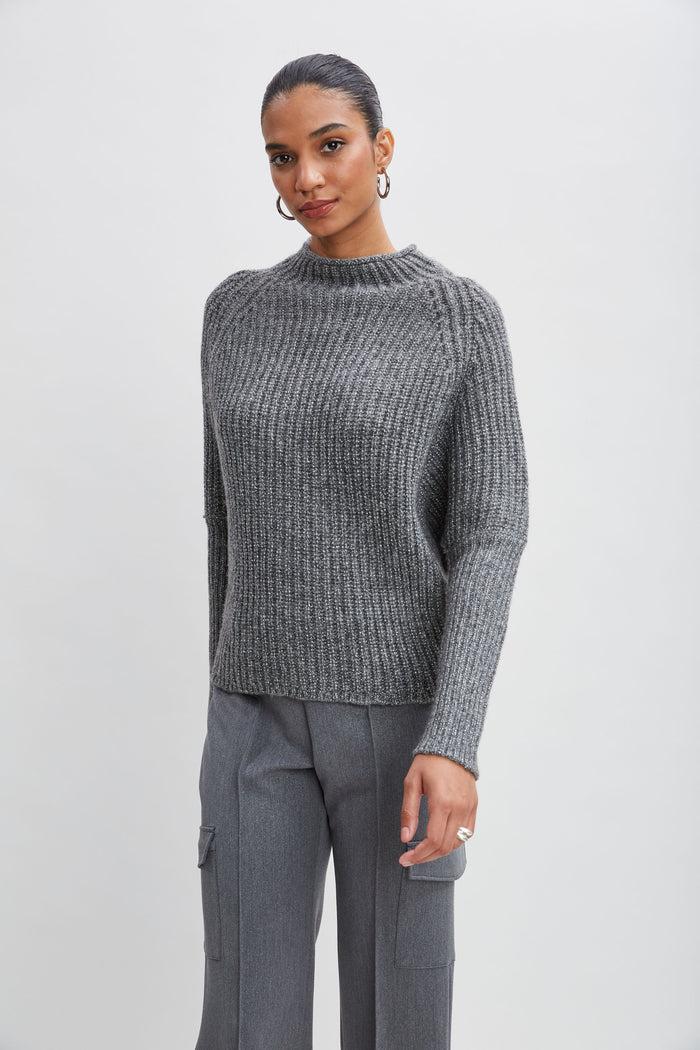 Elie Tahari Metallic Mock Neck Sweater GREY-SILVER