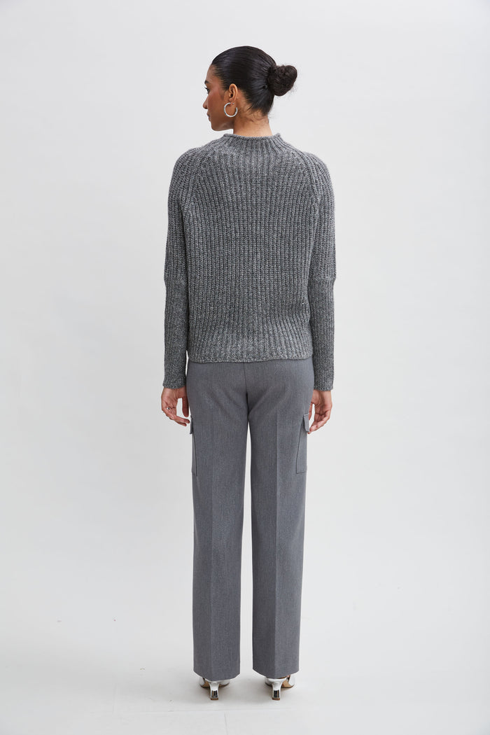 Elie Tahari Metallic Mock Neck Sweater GREY-SILVER