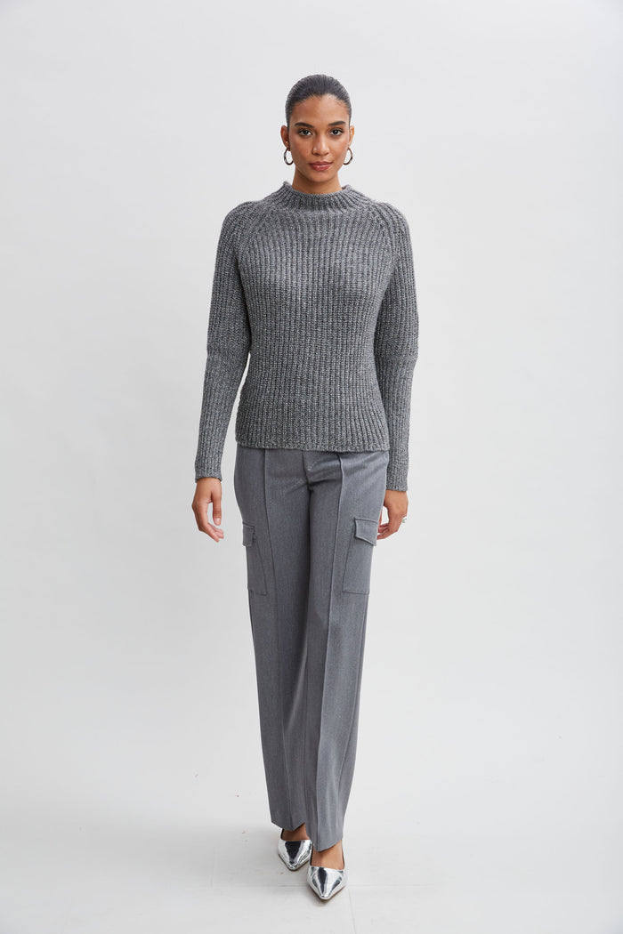 Elie Tahari Metallic Mock Neck Sweater GREY-SILVER