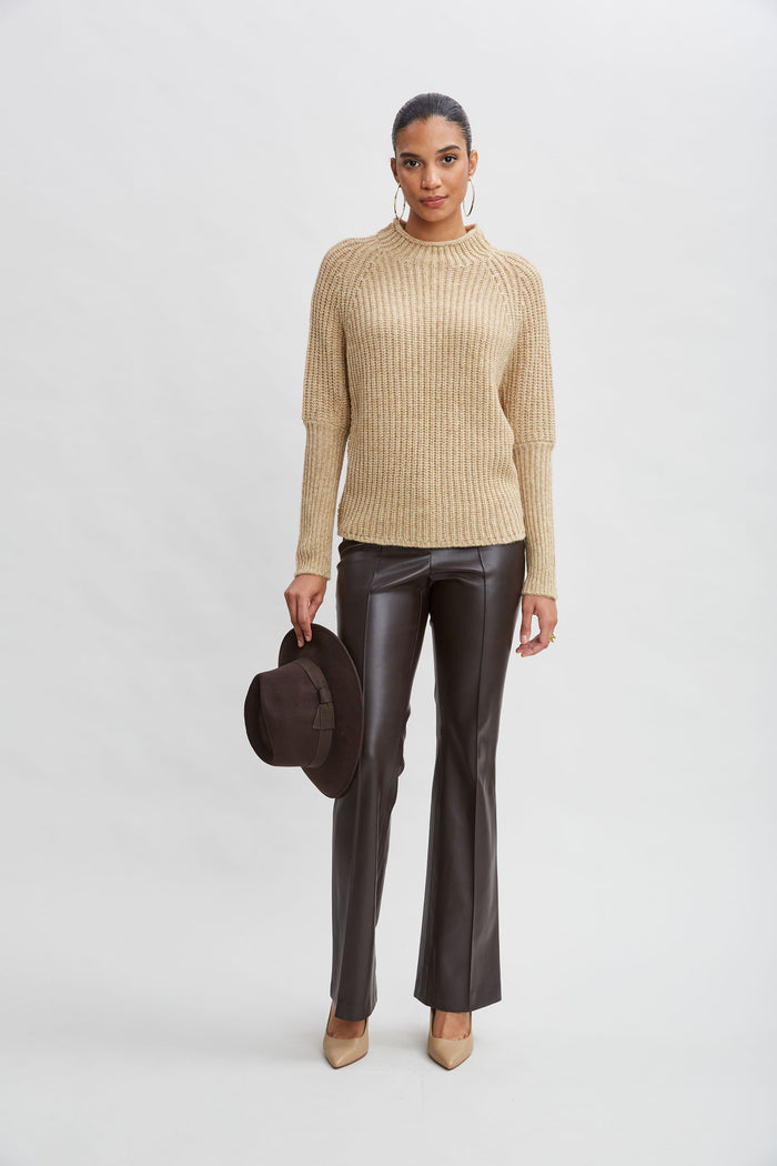Elie Tahari Metallic Mock Neck Sweater TOFFEE-GOLD