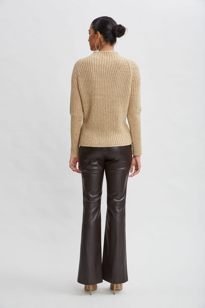 Elie Tahari Metallic Mock Neck Sweater TOFFEE-GOLD