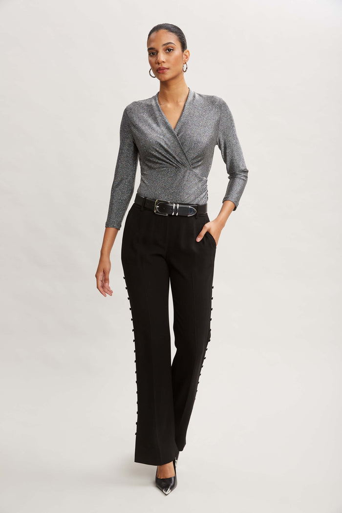 Elie Tahari Metallic Ruched Knit GUNMETAL